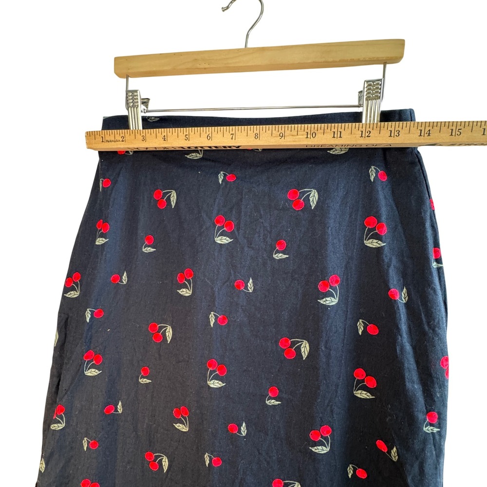 Gap Navy Cherry Print Linen Blend Maxi Skirt Pull On Side Slit S Cottagecore - Picture 6 of 8